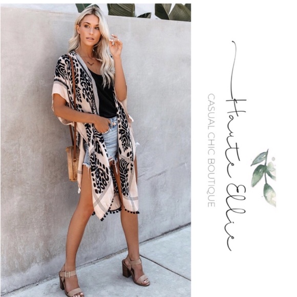 REGGIE-Printed Kimono With Pom Detail - Picture 2 of 4